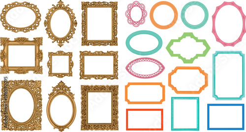 Collection of Decorative Picture Frames in Gold and Colorful Styles