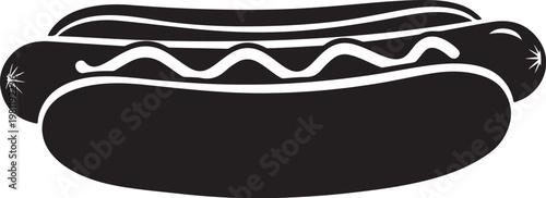 Black hot dog icon, food illustration, vector graphic, white background