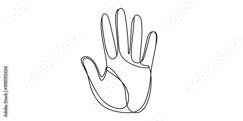 Minimalist continuous single line drawing of an open human palm hand gesture isolated on white Vector, illustration