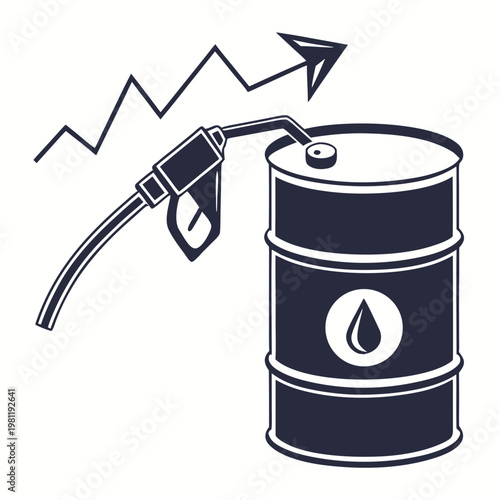A graphic illustration depicts a rising graph line fueling a large oil drum symbolizing increasing energy costs and market trends high quality