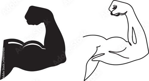 Silhouette and outline of a flexed muscular arm with strength bodybuilding training lifestyle silhouette illustration demonstration athletic contoured