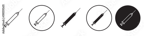 Medical syringe injection icon set vaccine healthcare tools bundle hospital equipment collection.