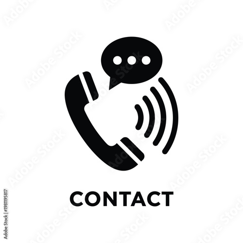 A stylized black icon depicts a ringing telephone handset combined with a speech bubble signifying communication high quality professional