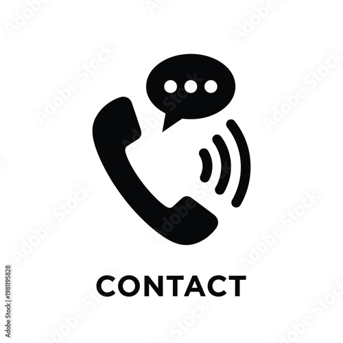 A simple black icon depicts a telephone handset with a speech bubble conveying the concept of contact high quality