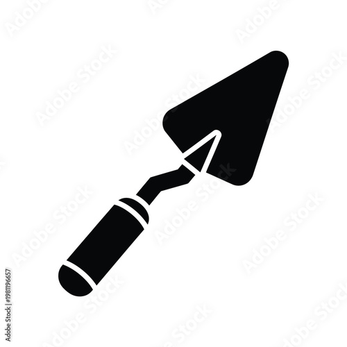A simple black silhouette depicts a handheld bricklaying trowel a common tool for masonry work high quality professional detailed