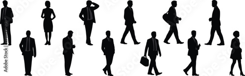 Collection of Business People Silhouettes in Various Poses and Actions illustration