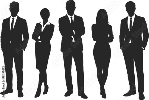 Five Business People Silhouettes Men and Women Posed Confidently group collection