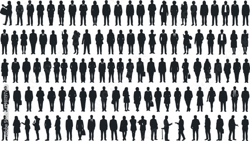 Large Collection of Diverse Male and Female Business Silhouettes in Various Poses people group