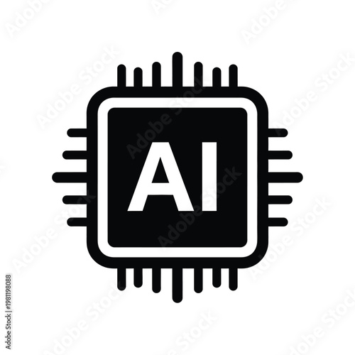 A black and white icon depicts a microchip with the letters ai prominently displayed within its center high quality