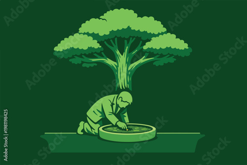 Public Speaking Impact Concept with Speaker Planting Seed Growing into Tree Symbolizing Ideas Taking Root Illustration