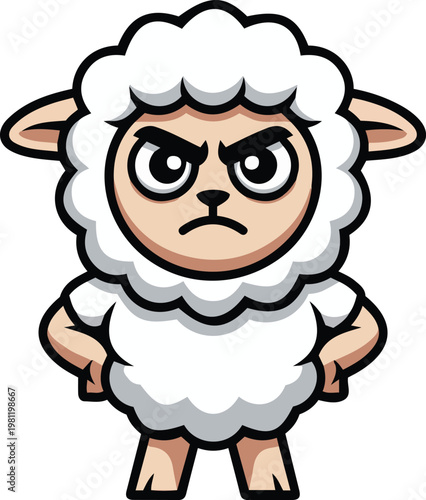 Angry Cartoon Sheep Mascot with Hands on Hips