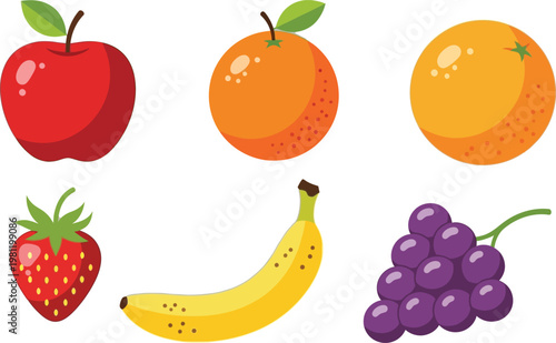 A colorful assortment of six fresh fruits arranged in a playful design Vector