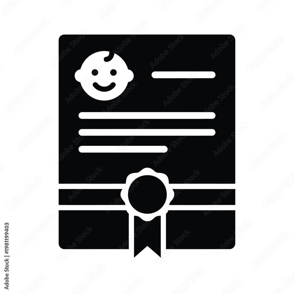 Ταπετσαρία A simple black silhouette depicts a baby s birth certificate with a smiling face