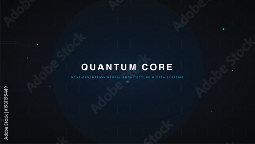 Quantum computing core processes data in a futuristic digital environment with a sleek design and dark background.