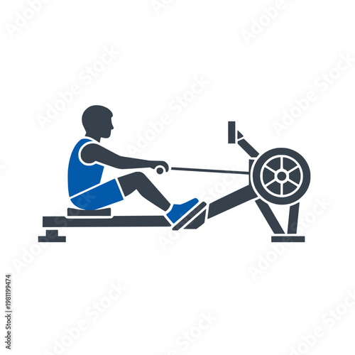 Man exercising on a rowing machine vector icon. Flat illustration of gym equipment for cardio workout, fitness training, and healthy lifestyle concepts.