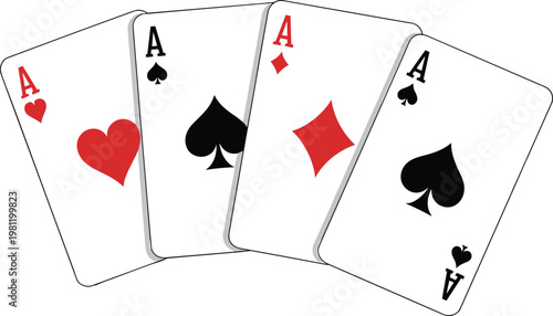 Red heart and black spade playing cards on white surface with aces card game