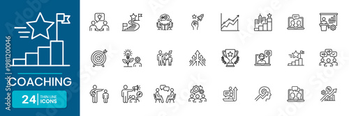 Coaching Thin Line Icon Set Vector