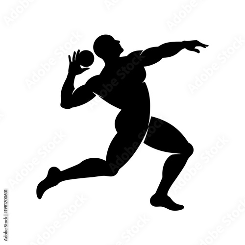 Black silhouette athletic man throwing ball, sports icon, athletic motion, dynamic pose
