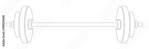シンプルなバーベルのベクターイラスト、フィットネスと筋力トレーニングを象徴するミニマルなスポーツ用品アイコン、健康的なライフスタイルと運動のコンセプトデザイン