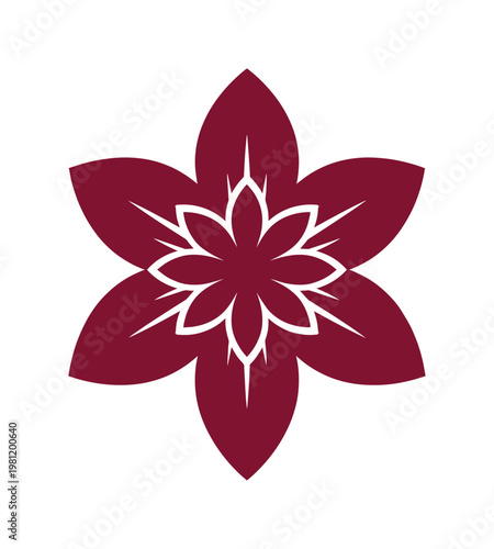深紅の六弁花、シンプルでエレガントな植物のロゴデザイン。自然と美を象徴するベクターアイコン、ブランドや装飾に最適。