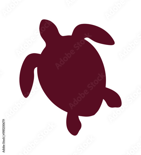 シンプルでモダンなウミガメのシルエットベクターイラスト、海の生き物や自然をテーマにしたデザインに最適な、単色で表現された亀のグラフィック素材