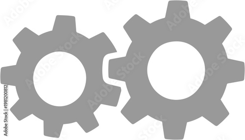 連動する歯車アイコン、グレーのシンプルなギアシンボル、設定やメカニズムを示すベクターイラスト、ビジネスプロセスやテクノロジーの概念に最適なグラフィック素材