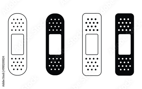 Set of Ten Outline-Style Adhesive Bandage Icons in Monochromatic Design