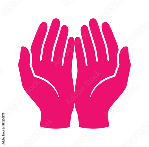両手を広げた手のひら、祈りや施し、保護を象徴するピンク色の手、シンプルなベクターイラスト、アイコン、シンボル、ロゴデザインに最適