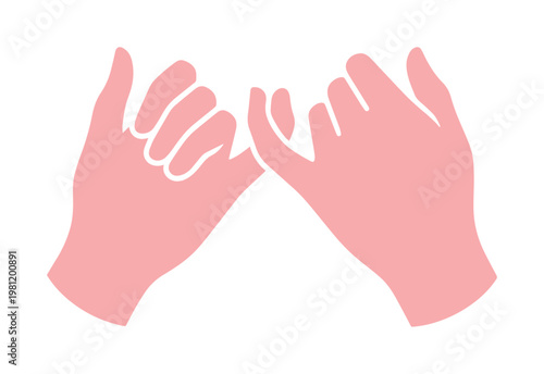 約束の指切り、信頼と友情を象徴するピンク色の手と指のジェスチャー、絆を深めるシンプルなベクターイラスト素材