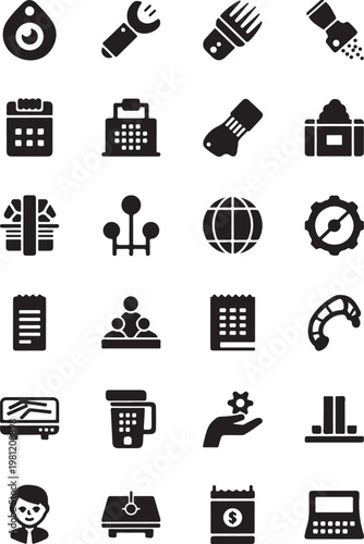 Business and Industry Icon Set, Tools, Finance, and Service Silhouette Collection.