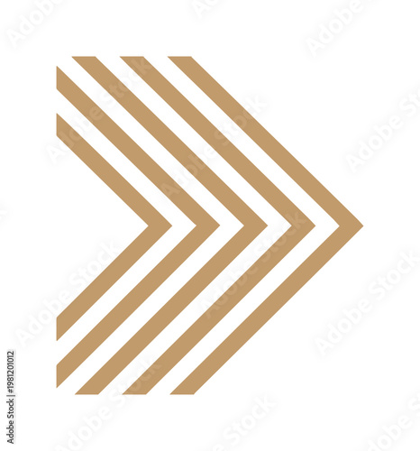 モダンでミニマルな幾何学的な矢印のロゴデザイン、右方向を示す抽象的な線形ベクターアイコン、ビジネスやテクノロジーの進歩を象徴するシンプルなグラフィックエレメント