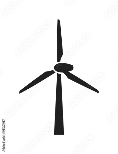 風力発電のシンプルな黒いシルエットアイコン、再生可能エネルギーと持続可能性を象徴するモダンなベクターイラスト、環境保護とクリーンエネルギープロジェクトに最適なグラフィック素材