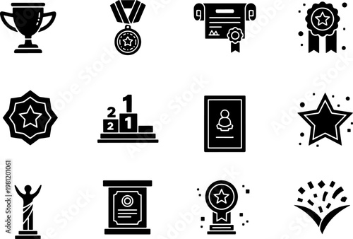 Award and Achievement Icon Set - Vector Recognition Symbols