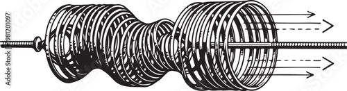 Spring mechanism with arrows indicating direction of force applied on both ends hand drawing illustration vector