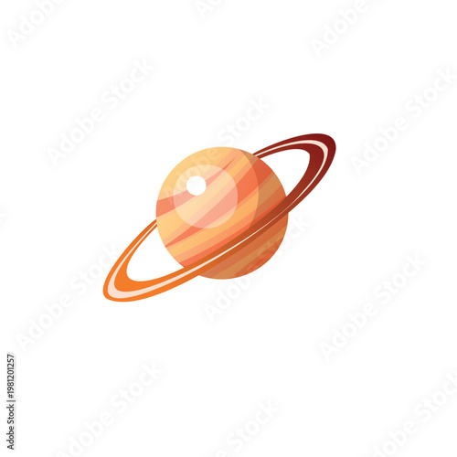 Colorful planet with rings in a simple style, showing the surface and the orbital path in a clear background