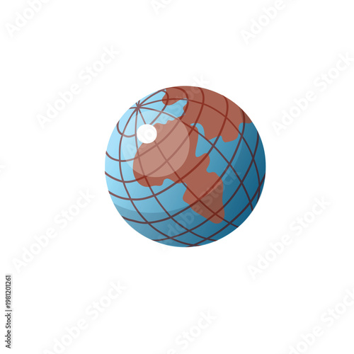 Globe with blue water and brown land showing continents for educational purposes