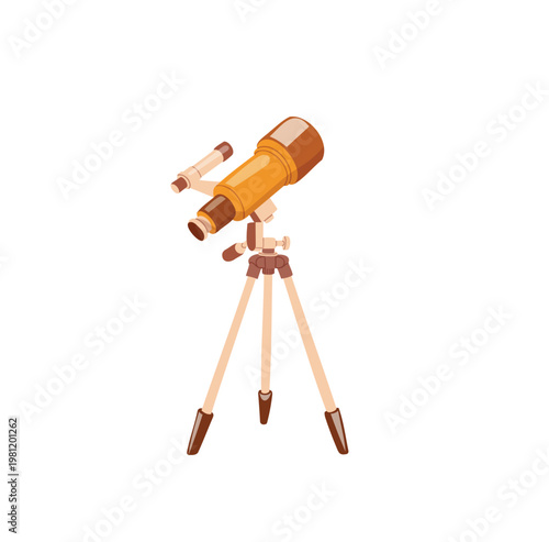 Telescope on a wooden tripod ready for stargazing during the evening in a clear sky