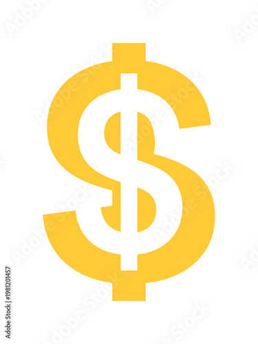 金色のドル記号、シンプルでモダンな金融アイコン、経済と投資を象徴するベクターイラスト、ビジネスや通貨の概念に最適なグラフィック素材
