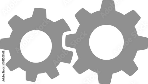 連動する歯車アイコン、システムや設定を表すシンプルなグレーのギアベクターイラスト、ビジネスプロセスや機械的な連携を示すグラフィックリソース