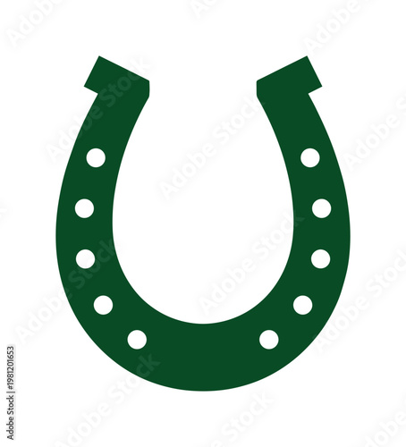 幸運のシンボル、緑色の蹄鉄ベクターイラスト。お守り、成功、富を象徴するグラフィックリソース。ビジネス、デザインプロジェクト、ウェブサイトのアイコンに最適な蹄鉄のシンプルなデザイン。