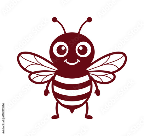 かわいいミツバチのキャラクターイラスト、笑顔で羽ばたくハチのベクターアイコン、子供向けデザインやロゴに最適な昆虫のシンボル
