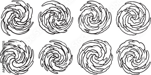 Circular abstract patterns with intricate swirling lines and shading Vector