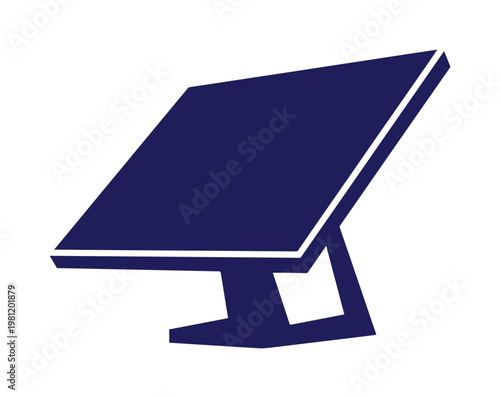 ソーラーパネルのシンプルなベクターアイコン、クリーンエネルギーと持続可能性を象徴する青い太陽光発電パネルのイラスト素材、環境に優しい技術のシンボルデザイン