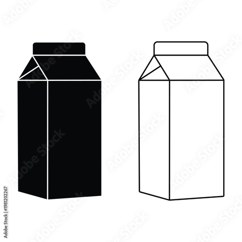 Milk carton and juice box silhouette icon set featuring paper packaging with straw for dairy product and more vector illustration or editable stroke