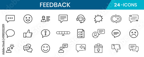 Feedback Thin Line Icon Set Vector