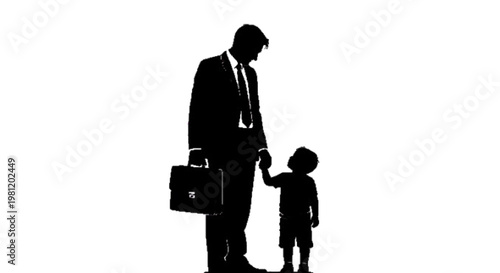 Businessman father with child silhouette vector illustration, white background