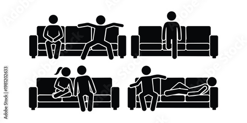 Collection of sofa couch silhouette icon vector set for logo