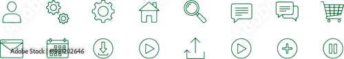 Essential website header and navigation bar green vector icons for modern digital platforms.
