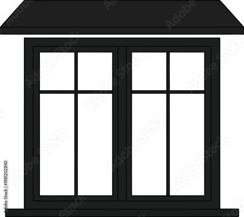 Black window frame with awning and sill vector illustration