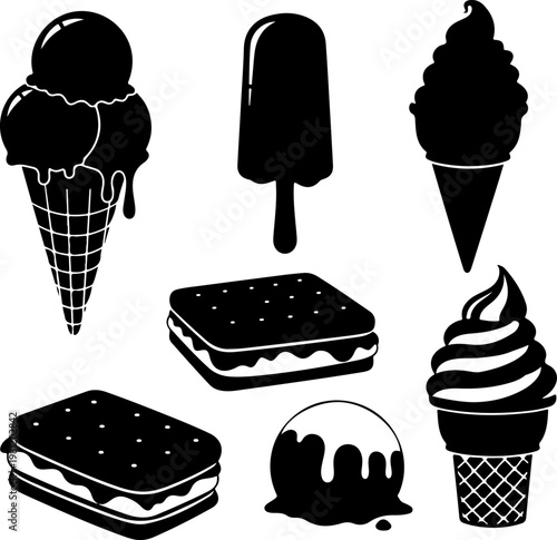 Summer Ice Cream Black silhouette Vector illustration